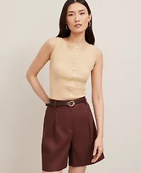 Ann Taylor Petite Ribbed Sleeveless Button Top Size Small Almond Buff Women's