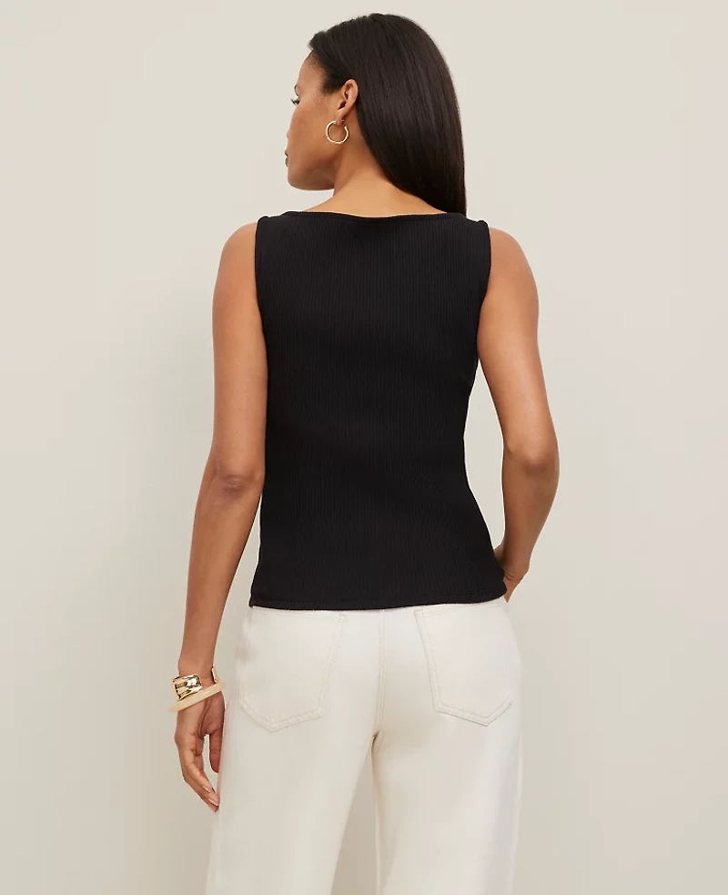 Ann Taylor Petite Ribbed Sleeveless Button Top Women's