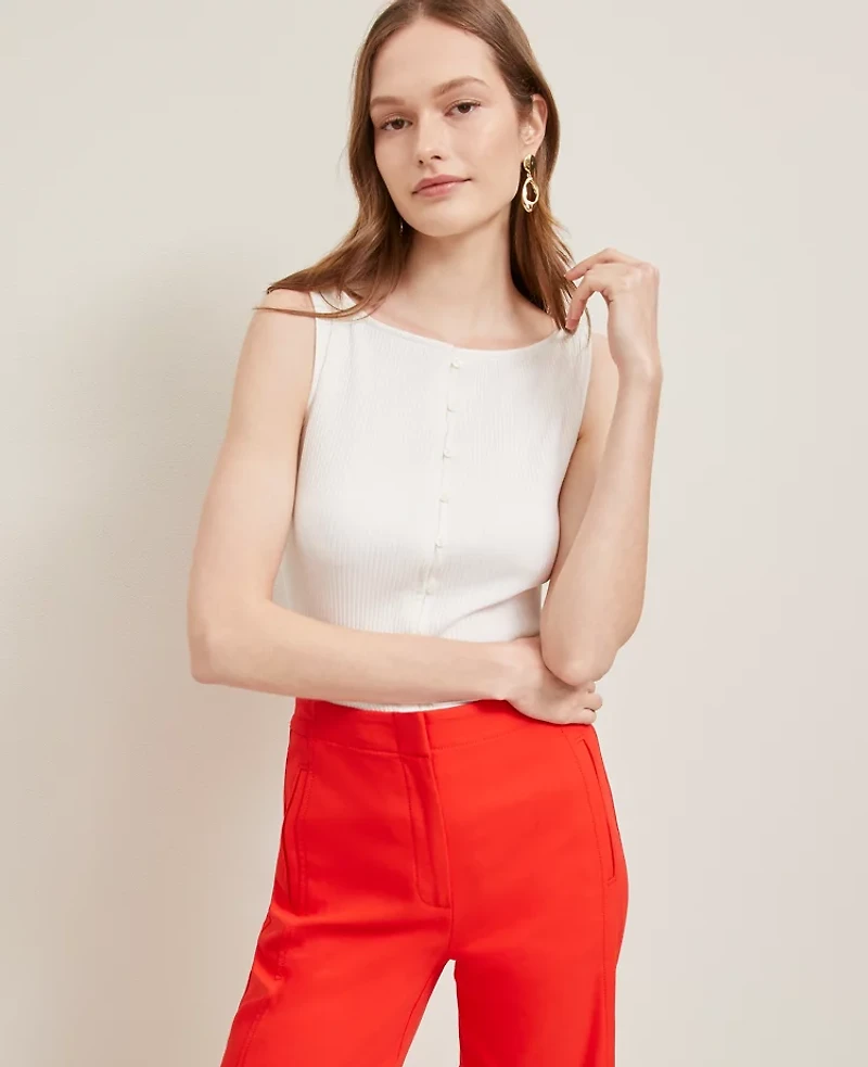 Ann Taylor Petite Ribbed Sleeveless Button Top Women's