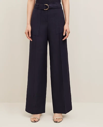 Ann Taylor The Belted Wide-Leg Pant Linen Blend — Curvy Fit Night Sky Women's