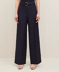 Ann Taylor The Belted Wide-Leg Pant Linen Blend — Curvy Fit Night Sky Women's