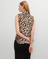 Ann Taylor Anmal Print Shirred Yoke Sleeveless Shirt Size XS _Black Women's