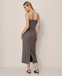 Ann Taylor Gathered Strapless Midi Dress Plaid Black/Brown Multi Women's