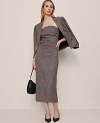 Ann Taylor Gathered Strapless Midi Dress Plaid Black/Brown Multi Women's