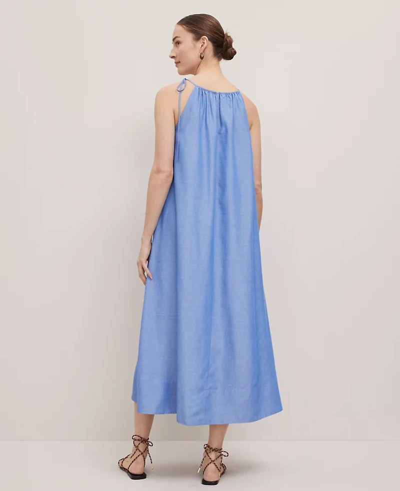 Ann Taylor Petite Weekend Collection Chambray Halter Maxi Dress Blue Yonder Women's