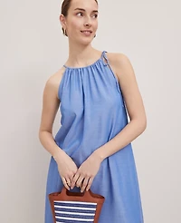Ann Taylor Petite Weekend Collection Chambray Halter Maxi Dress Blue Yonder Women's