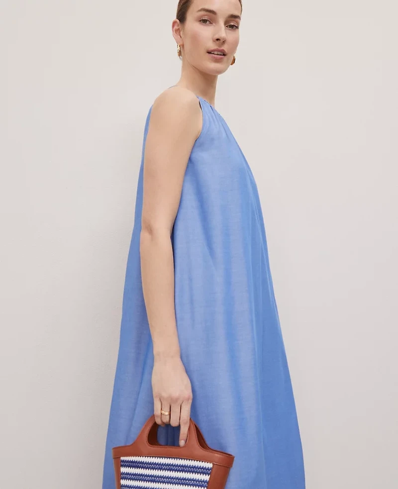Ann Taylor Petite Weekend Collection Chambray Halter Maxi Dress Blue Yonder Women's