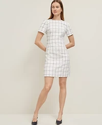 Ann Taylor Petite Plaid Tweed Button Pocket Dress Size 10 Blue Glint Neutral Women's