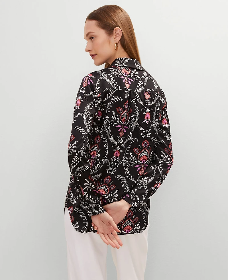 Ann Taylor Floral Camp Shirt Black Women's