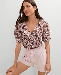 Ann Taylor Weekend Collection Floral Embroidered Ruffle Top Apple Butter Women's