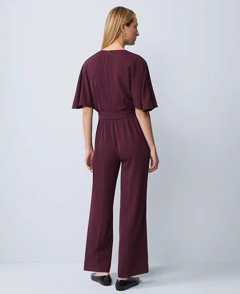 Ann Taylor Belted Crew Neck Jumpsuit Poised Plum Women's