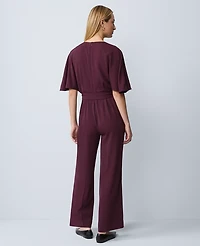 Ann Taylor Belted Crew Neck Jumpsuit Poised Plum Women's