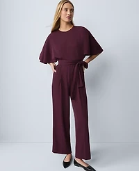 Ann Taylor Belted Crew Neck Jumpsuit Poised Plum Women's
