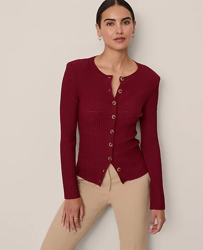Ann Taylor Ribbed V-Neck Cardigan Women's