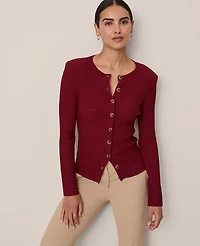 Ann Taylor Ribbed V-Neck Cardigan Women's