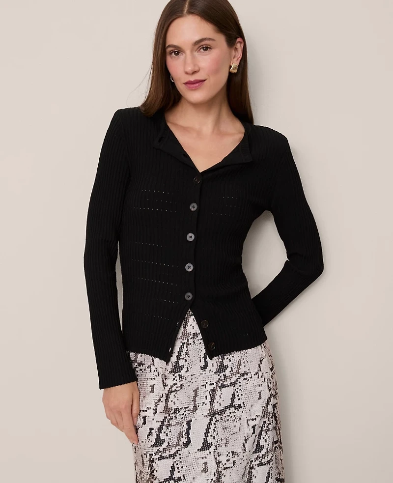Ann Taylor Ribbed Crew Neck Cardigan Women's