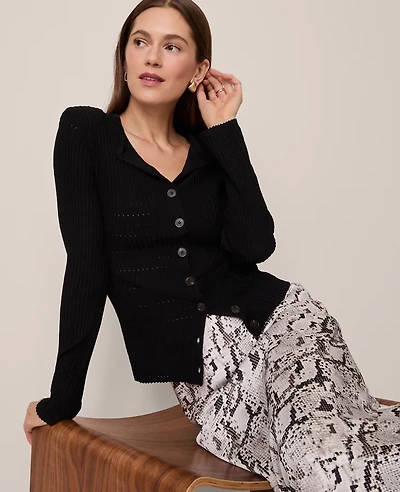 Ann Taylor Ribbed Crew Neck Cardigan Women's