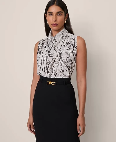 Ann Taylor Snake Print Cowl Neck Blouse Winter White Women's