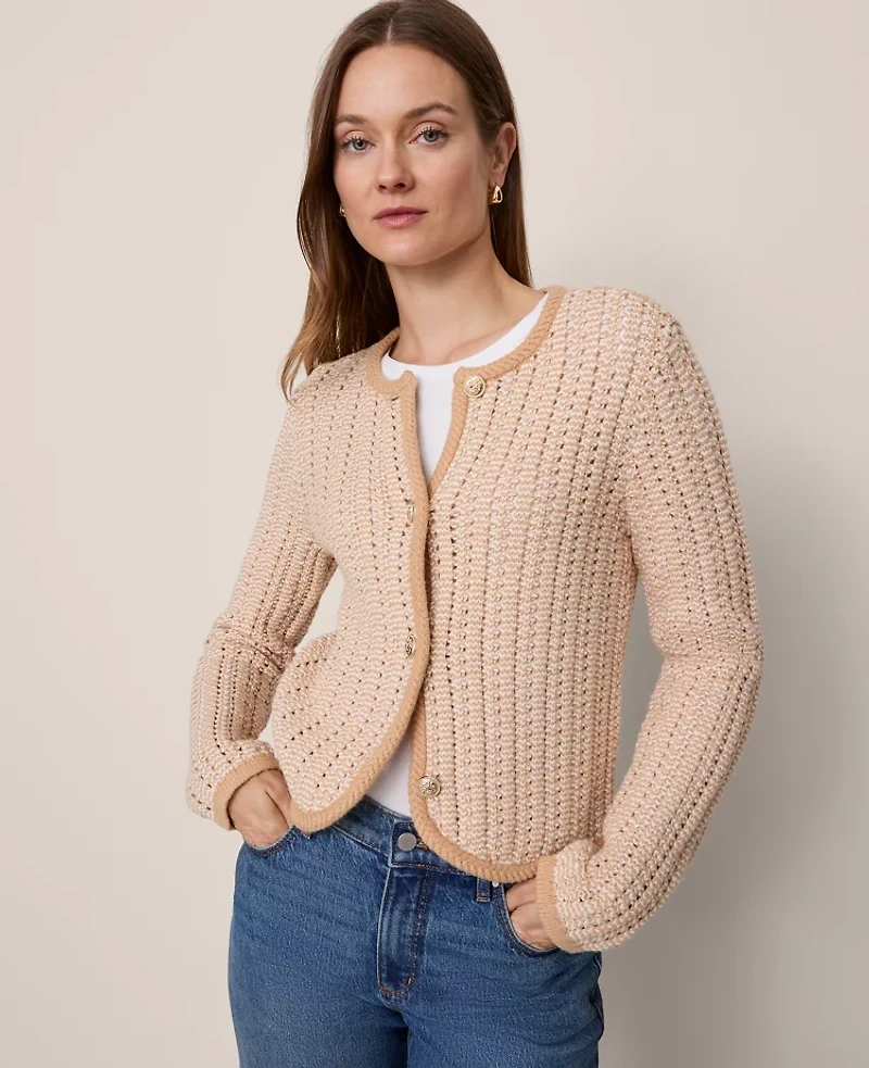 Ann Taylor Textured Stitch Cardigan Camel Multi Women's