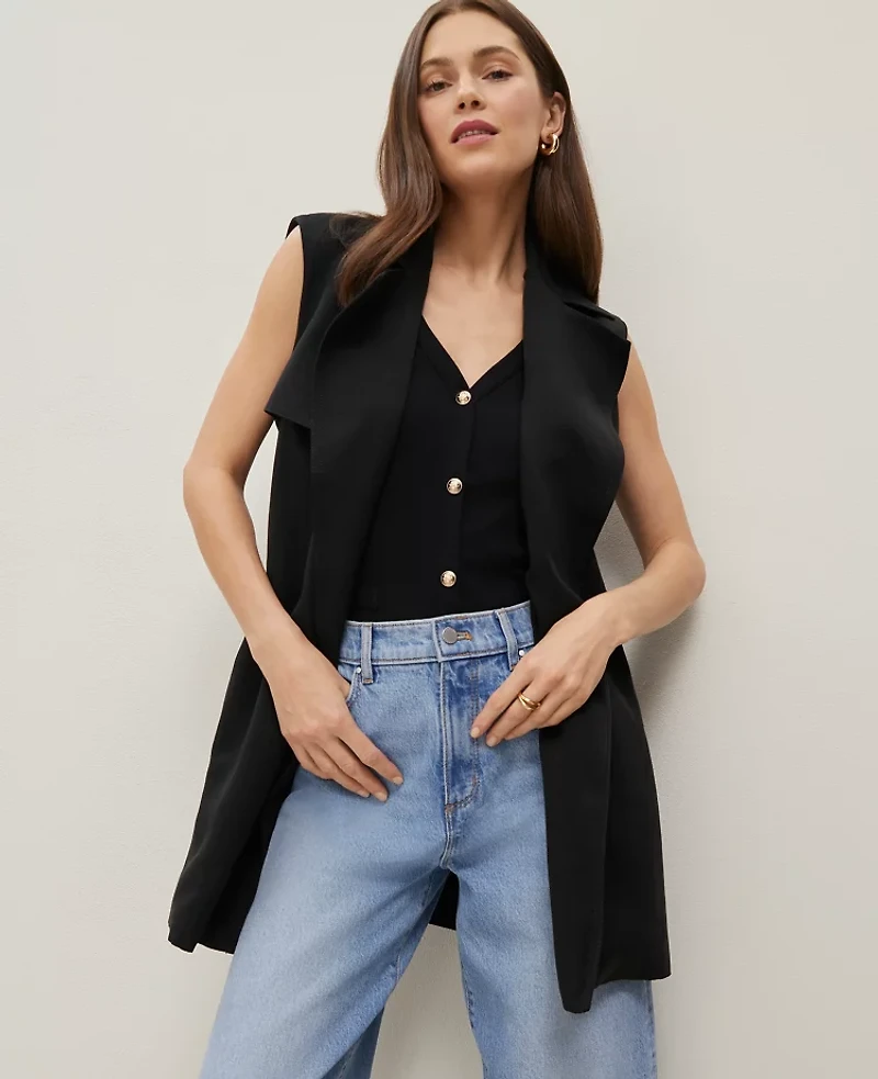 Ann Taylor Petite Trench Vest Size Large Black Women's