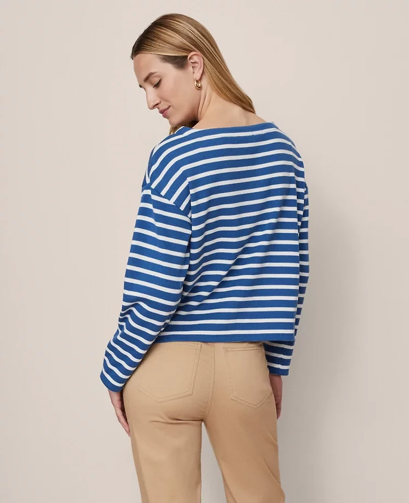 Ann Taylor Weekend Collection Striped Crew Neck Top Deep Waters Women's