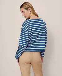 Ann Taylor Weekend Collection Striped Crew Neck Top Deep Waters Women's