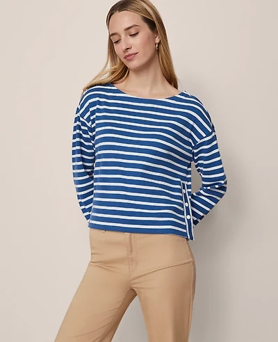 Ann Taylor Weekend Collection Striped Crew Neck Top Deep Waters Women's