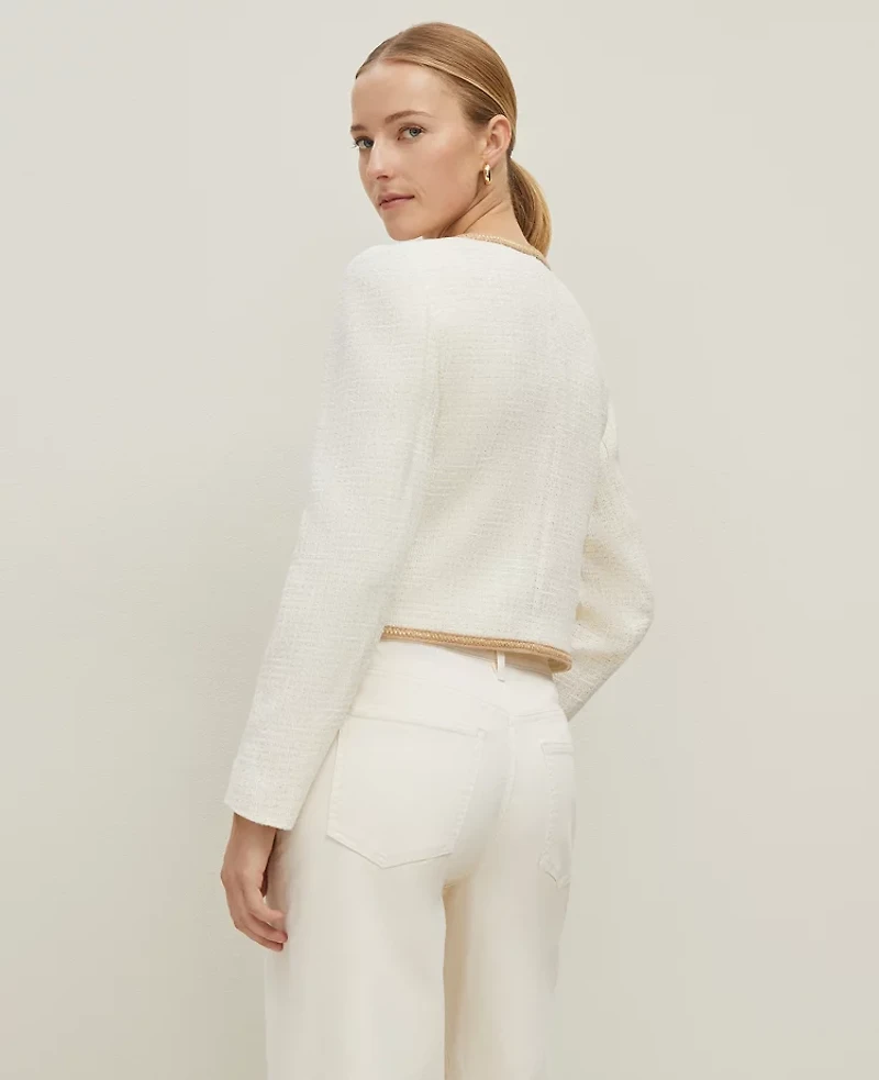 Ann Taylor Petite Shimmer Tweed Jacket Neutral/White Combo Women's