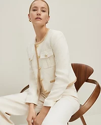 Ann Taylor Petite Shimmer Tweed Jacket Neutral/White Combo Women's
