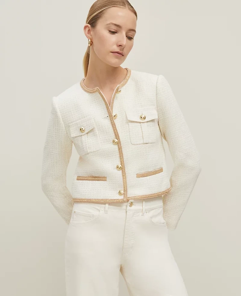 Ann Taylor Petite Shimmer Tweed Jacket Neutral/White Combo Women's
