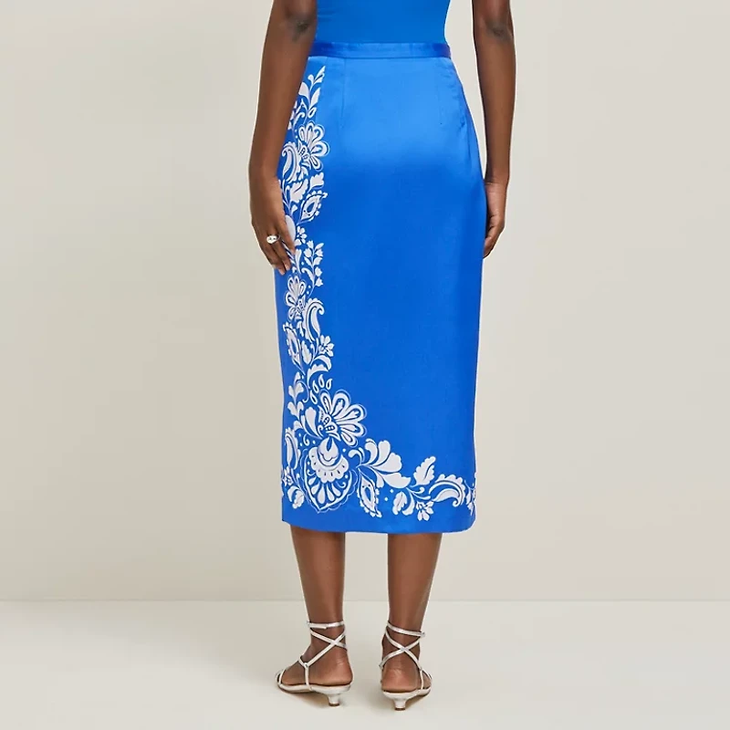 Ann Taylor Petite Satin Midi Wrap Skirt B Power Blue Women's