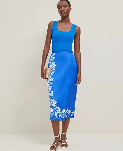 Ann Taylor Petite Satin Midi Wrap Skirt B Power Blue Women's