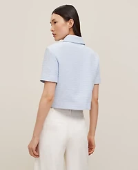 Ann Taylor Petite Tweed Jacket Zephyr Blue Women's