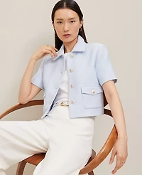 Ann Taylor Petite Tweed Jacket Zephyr Blue Women's