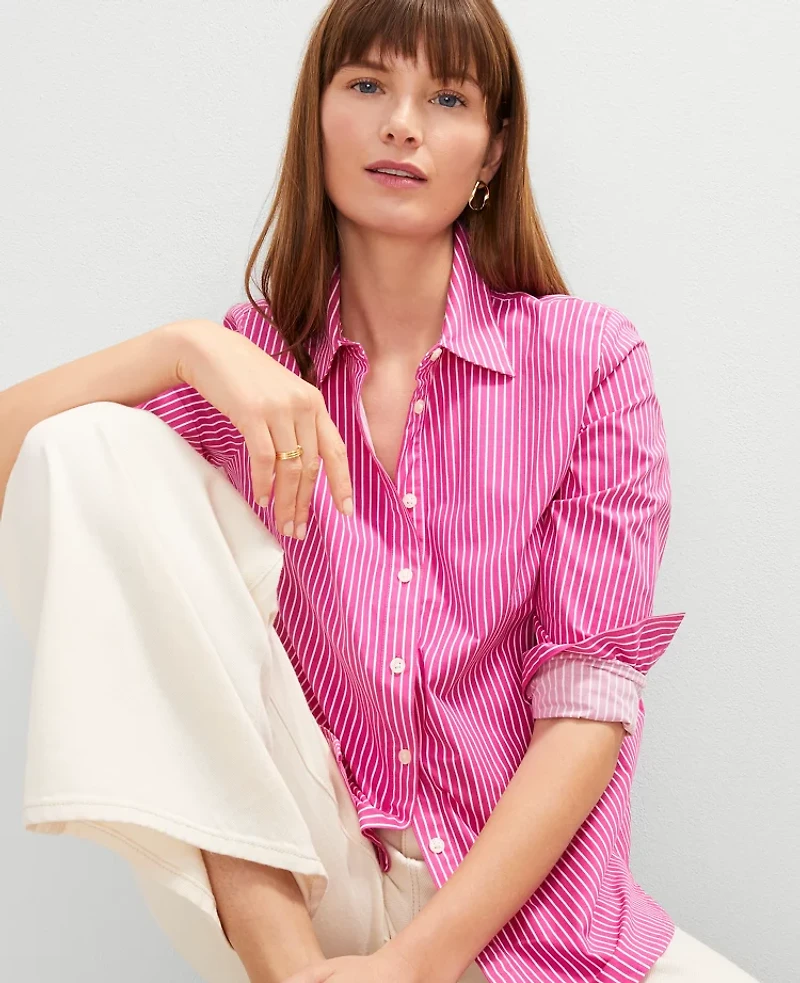 Ann Taylor Striped Relaxed Perfect Shirt Size Small Rose Violet Women's