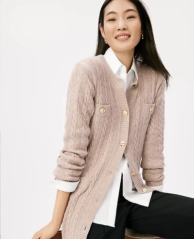 Ann Taylor Long Cable Cardigan Women's