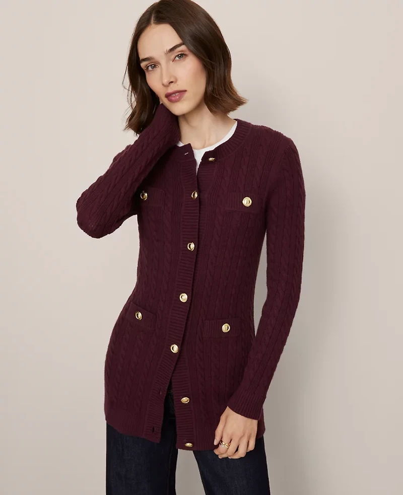 Ann Taylor Long Cable Cardigan Women's