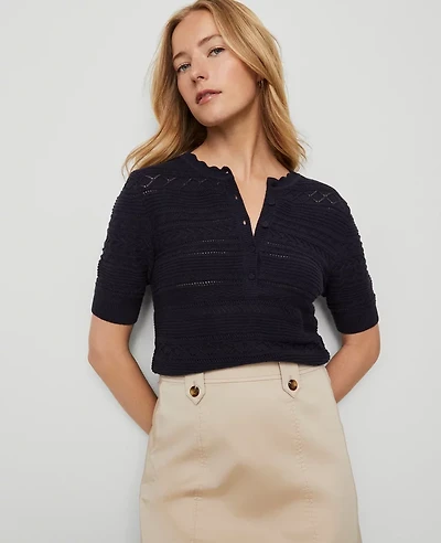 Ann Taylor Weekend Collection Scalloped Henley Sweater Women's