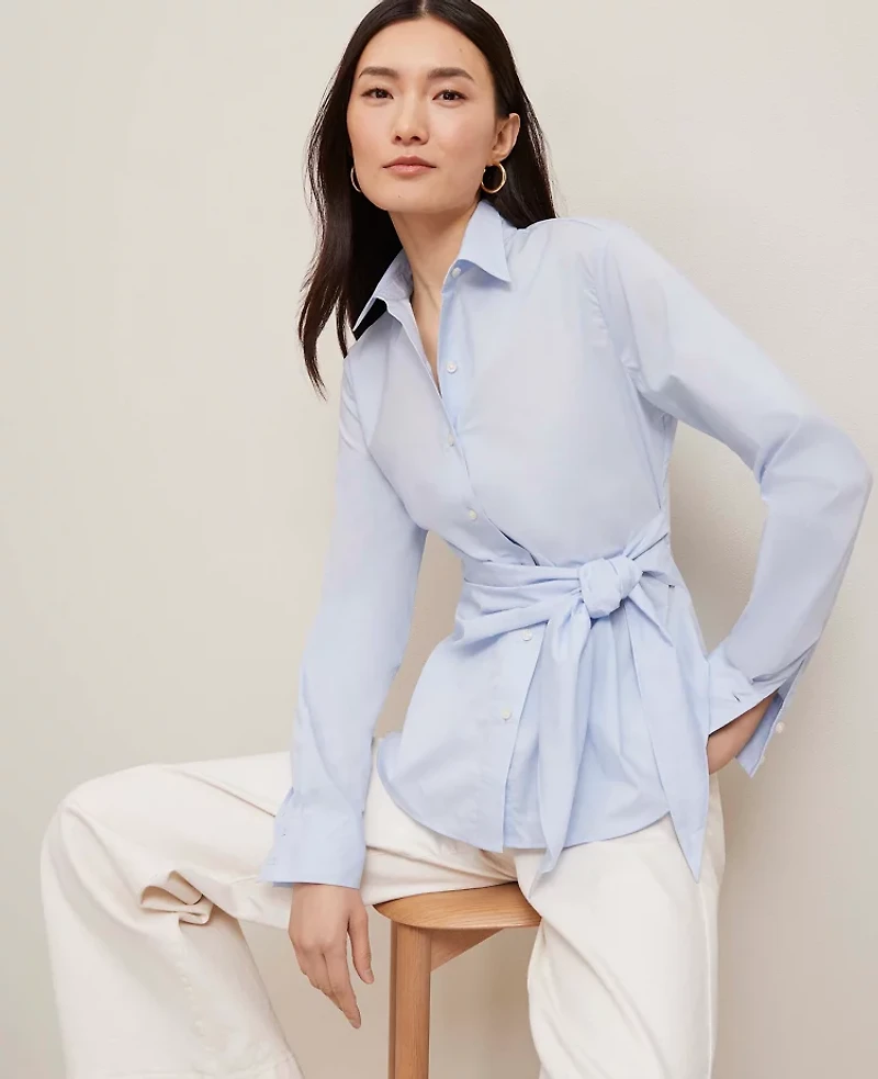 Ann Taylor Side-Tie Shirt Size Medium Pristine Blue Women's
