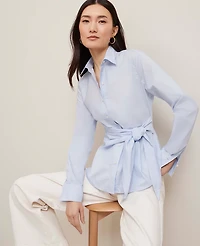 Ann Taylor Side-Tie Shirt Size Medium Pristine Blue Women's