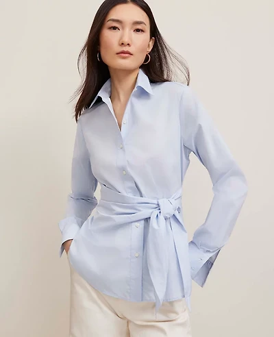 Ann Taylor Side-Tie Shirt Size Medium Pristine Blue Women's