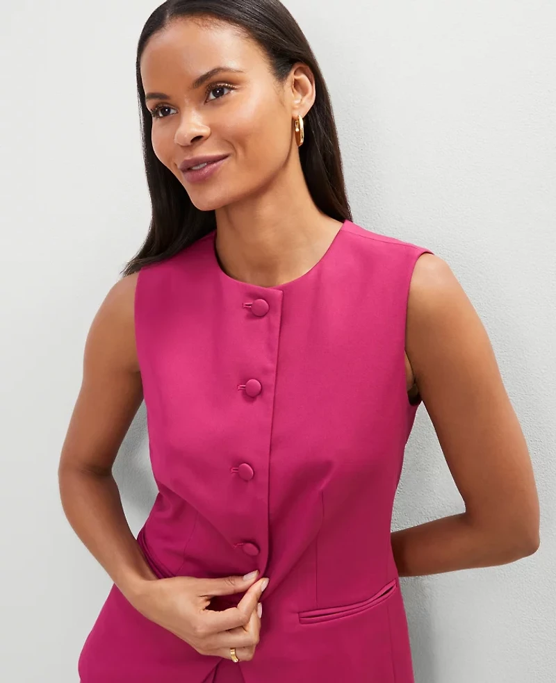 Ann Taylor The Long Crew Neck Vest Berry Splash Women's