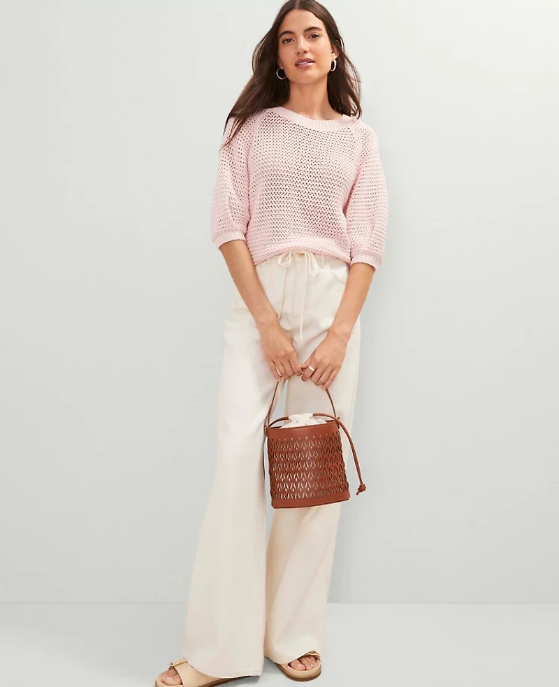 Ann Taylor Weekend Collection Perforated Crossbody Bucket Bag Midnight Mahogany Women's