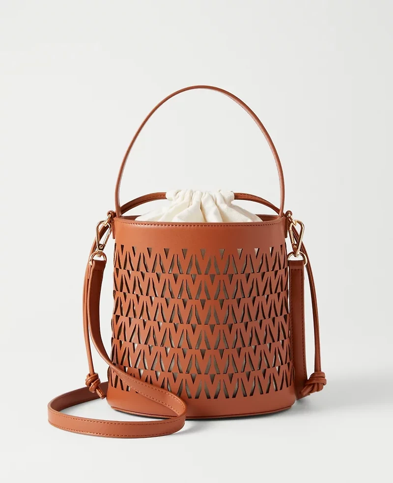 Ann Taylor Weekend Collection Perforated Crossbody Bucket Bag Midnight Mahogany Women's