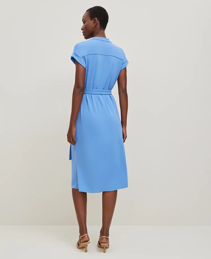 Ann Taylor Belted Knit Shirtdress Maritime Blue Women's