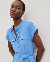 Ann Taylor Belted Knit Shirtdress Maritime Blue Women's
