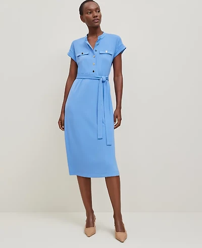 Ann Taylor Belted Knit Shirtdress Maritime Blue Women's