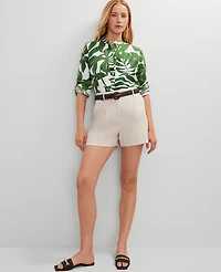 Ann Taylor Floral Linen Perfect Shirt Leafy Green Women's