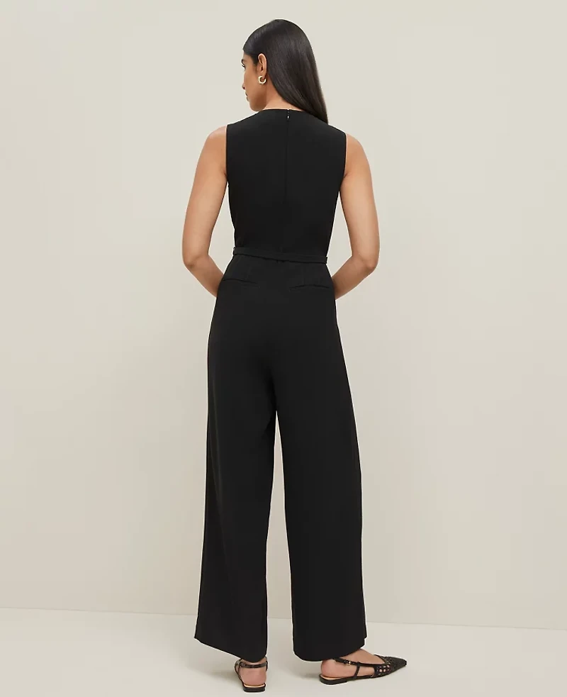 Ann Taylor Belted Crew Neck Jumpsuit Black Women's