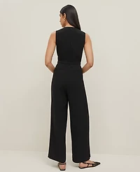 Ann Taylor Belted Crew Neck Jumpsuit Black Women's